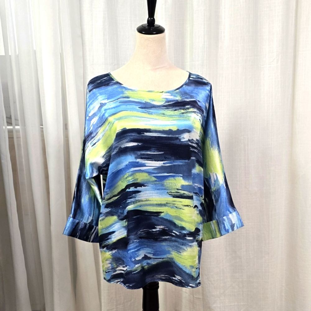 2/$30 Chicos Blue & Green Womens Pullover Top Size 1 - Picture 1 of 10